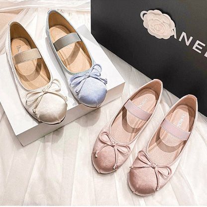 Women's Mary Jane Shoes Round Toe Plus Size Women's Shoes Bow Silk Satin Ballet Flats Spring Autumn Flats Shoes Zapatos De Mujer