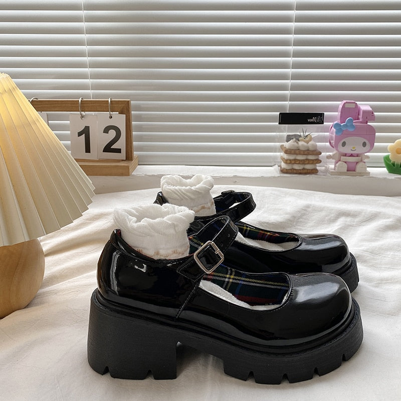 Platform Heels Mary Jane Shoes Simple Lolita Shoes Black Platform Shoes Student College Sweet Medium Heel Women's Single Shoes