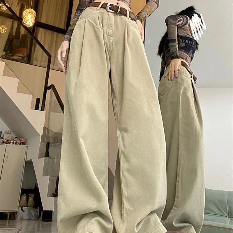 lovwvol Vintage Women Jeans Y2k High Waist Loose Casual Wide Leg Pants Khaki Korean Streetwear Fashion Straight Denim Trousers