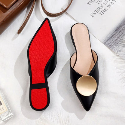 lovwvol 2023 summer new fashion outdoor slippers women Korean edition pointed leather flat black Moeller shoe history free delivery