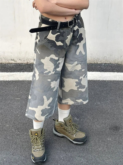 lovwvol Women's Gradient Camouflage Unisex Loose Capris Summer Street Style Shorts Young Girl Casual Bottom Female Calf-length Pants