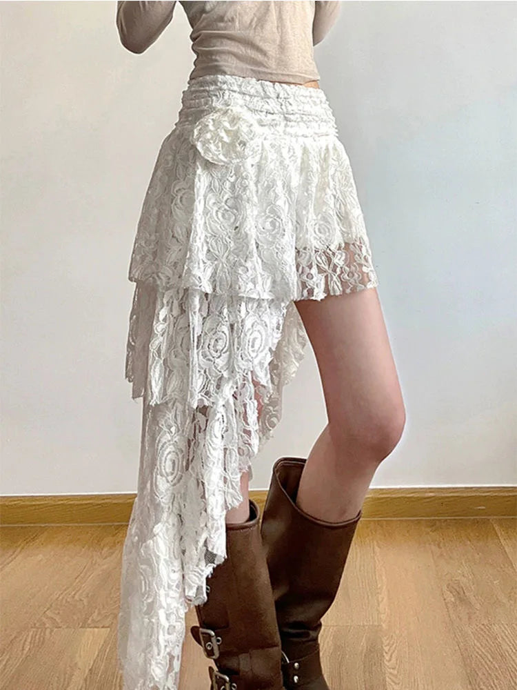 lovwvol Lace Skirts Women Summer Clothing Soft 2000s Vintage Clothing Streetwear Y2k Trendy Korean Style Loose Ladies Party