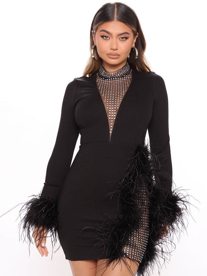 Rhinestone Feather Mini Dress