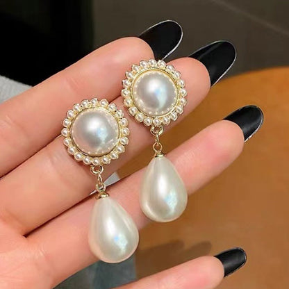 New Korean Style Contracted Heart Pearl Earrings For Women Sweet Flower Zircon Geometric Stud Earring Girl Party Jewelry