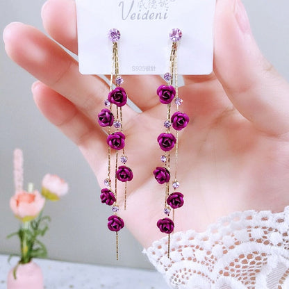 New Flower Bohemia Hanging Earrings Women Fashion Long Tassel Rhinestone Flowers Earring Female Wedding Party Jewelry Gift