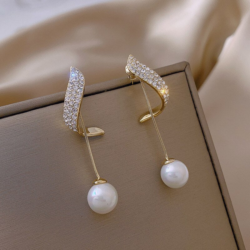 New Korean Style Contracted Heart Pearl Earrings For Women Sweet Flower Zircon Geometric Stud Earring Girl Party Jewelry