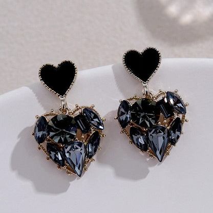 New Korean Style White Green Heart Drop Earrings For Women Contracted Heart Pearl Asymmetrical Earring Girl Party Jewelry