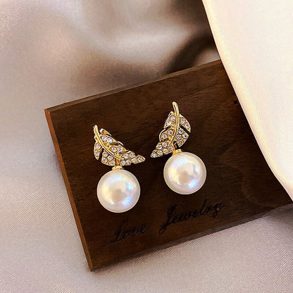 New Korean Style Contracted Heart Pearl Earrings For Women Sweet Flower Zircon Geometric Stud Earring Girl Party Jewelry