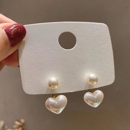 New Korean Style White Green Heart Drop Earrings For Women Contracted Heart Pearl Asymmetrical Earring Girl Party Jewelry