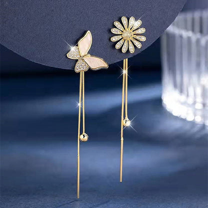 New Korean Daisy Flower Bee Stud Earrings For Women Sunflower Butterfly Zircon Asymmetrical Earring Girl Party Jewelry Gift