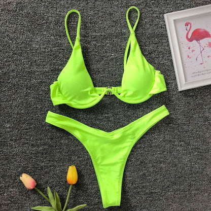 S - XL V-bar Underwired Bikini Female Swimsuit Women Swimwear Two-piece V shape Wire Bikini set Bather Bathing Suit Swim V439