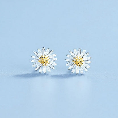 New Korean Daisy Flower Bee Stud Earrings For Women Sunflower Butterfly Zircon Asymmetrical Earring Girl Party Jewelry Gift