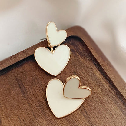 New Korean Style White Green Heart Drop Earrings For Women Contracted Heart Pearl Asymmetrical Earring Girl Party Jewelry