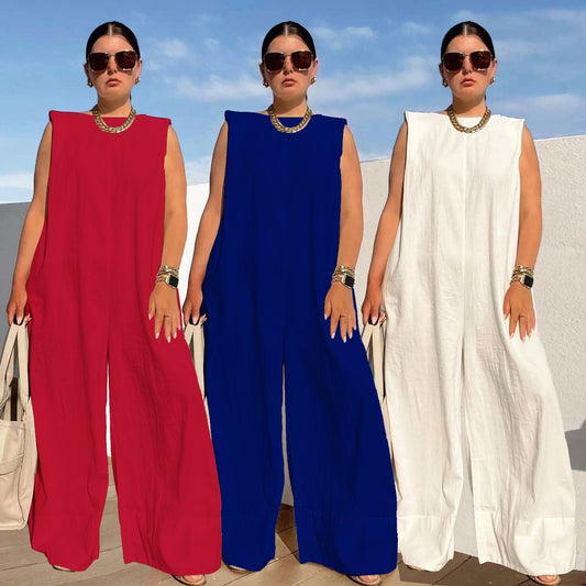 Sleeveless Casual Solid Color Wide Leg Jumpsuit