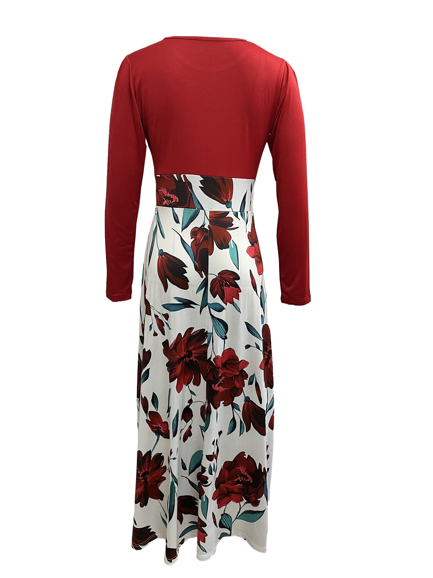 Elegant Floral Maxi Dress: Comfort-Fit, Crew Neck, Easy-Care, Perfect for Spring/Fall - Chic & Durable