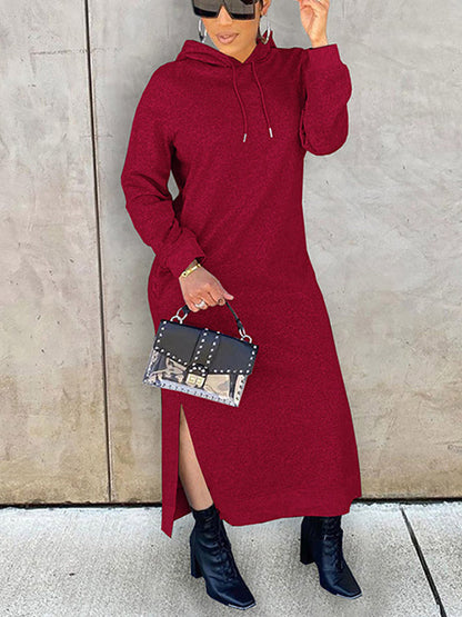 Slant Pockets Drawstring Hoodie Dress