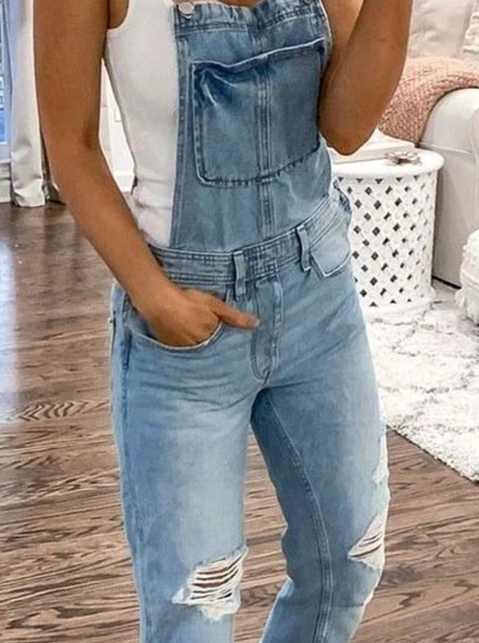 Women's denim jumpsuit with Beautiful shoulder straps