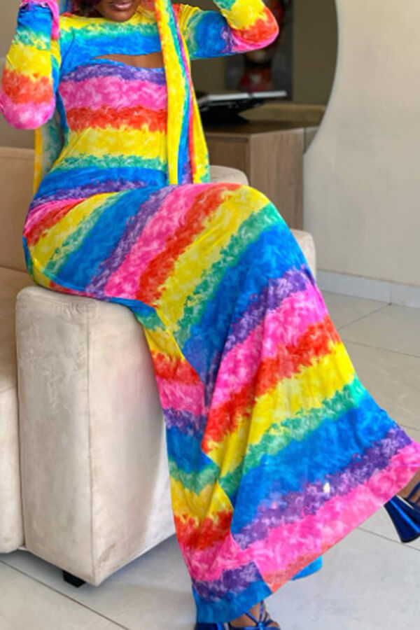 Rainbow Tie Dye Rocking Cutout Maxi Dress