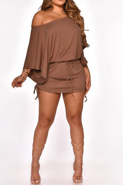 Solid Color On-trend Batwing Sleeve Mini Dress