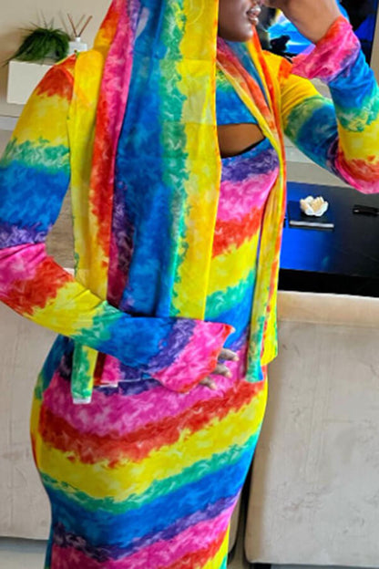 Rainbow Tie Dye Rocking Cutout Maxi Dress