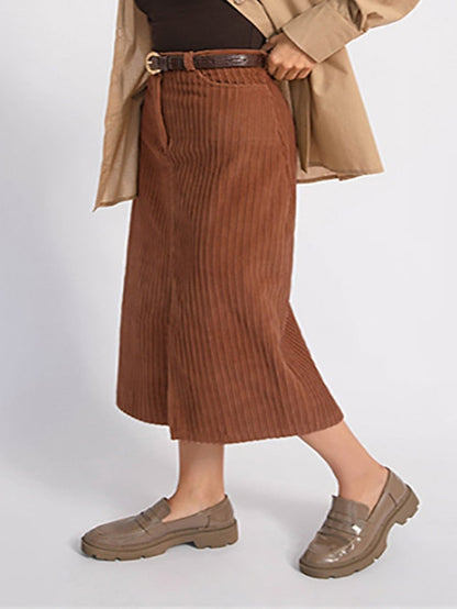 Women's Skirt Long Skirt Midi Polyester Corduroy Brown Skirts Winter Pocket Split Ends Fashion Casual Street Daily S M L