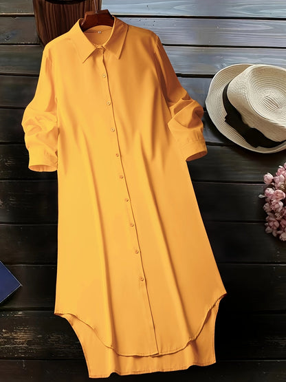 Stylish Button Front Shirt Dress - Soft, Breathable, Long Sleeve, Casual, Comfortable, Versatile, Easy to Wear - Perfect for Spring & Fall, Women's Everyday Clothing