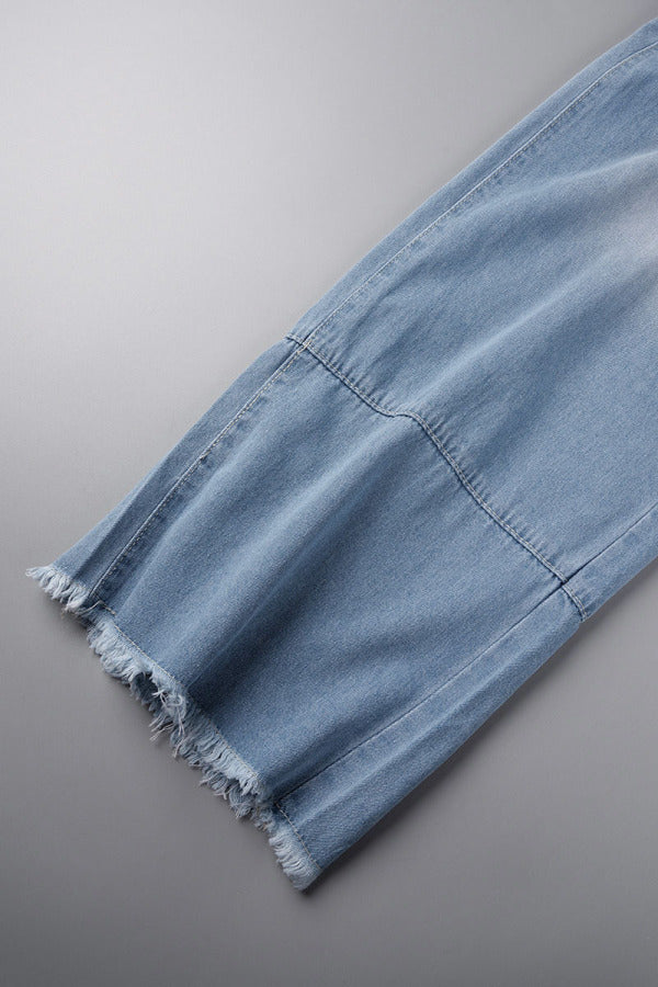 lovwvol  - Light Blue Casual Solid Bandage Patchwork High Waist Straight Denim Jeans