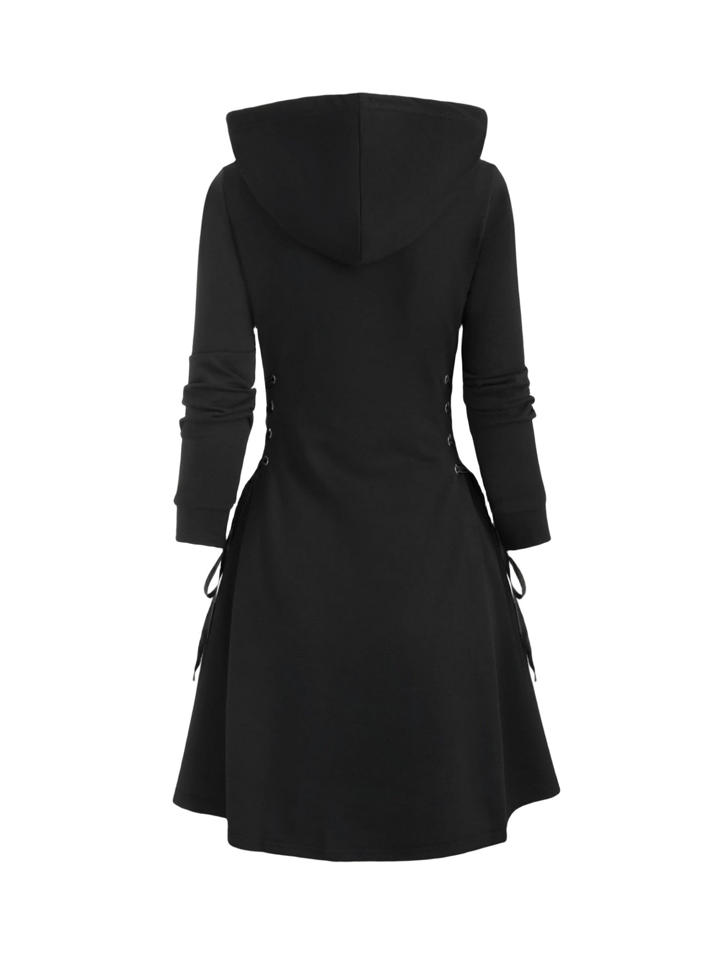 Plus Size Gothic Hooded Sweatshirt Dress - Lace-Up Side Drawstring, Elegant & Comfy, Machine Washable