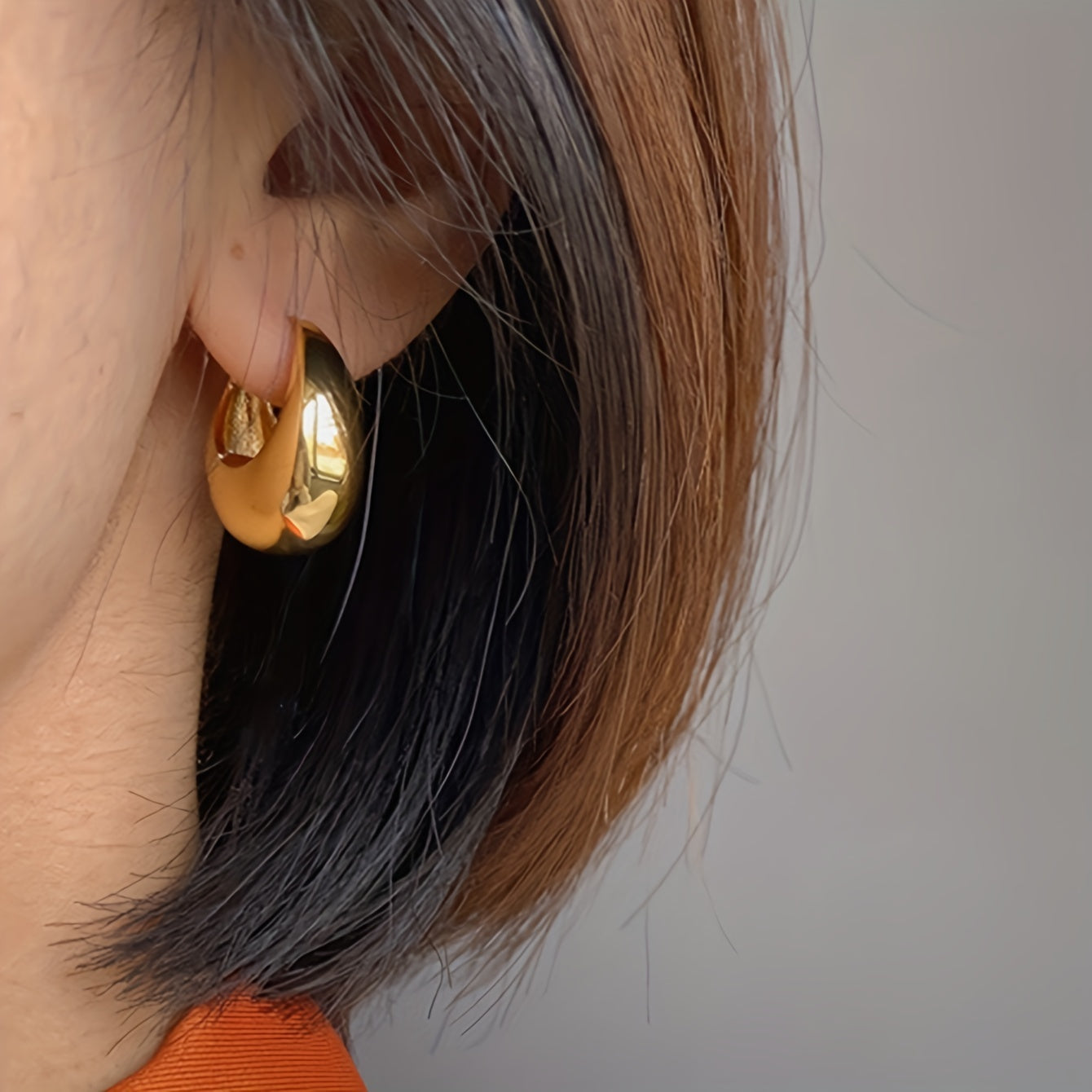 Vintage Copper Geometric Hoop Earrings - Chunky Shaped, Elegant Style, Glossy Finish, Female Ear Buckles with Unique Design, Perfect for Everyday Wear and Special Occasions