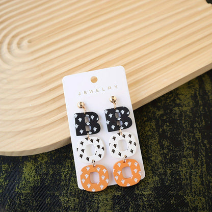 Halloween Acrylic Drop Earrings Cute Ghost Print BOO Dangle Fun & Quirky Party Accessory, Hypoallergenic Stainless Steel Ear Needle, No Plating - All Seasons Festive Jewelry Gift