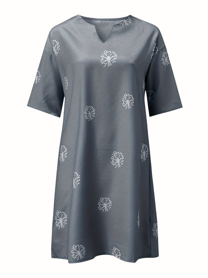 Chic Dandelion Print Womens Dress - Relaxed V-Neck Short Sleeve Style - Perfect Casual Everyday Wear