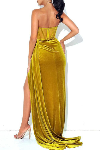 High Split Elegant Bandeau Maxi Dress