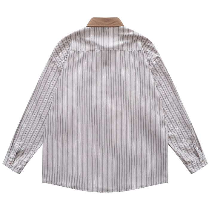 Bear Embroidery Striped Shirt