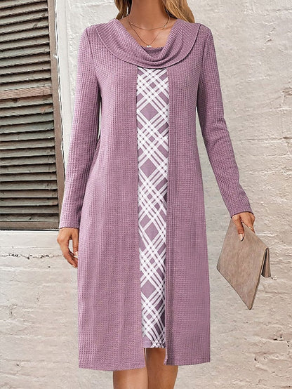 Women's Casual Dress Plain Dress Mini Dress Patchwork Daily Date Going out Fashion Elegant U Neck Long Sleeve  Regular Fit Pink Color S M L XL XXL Size