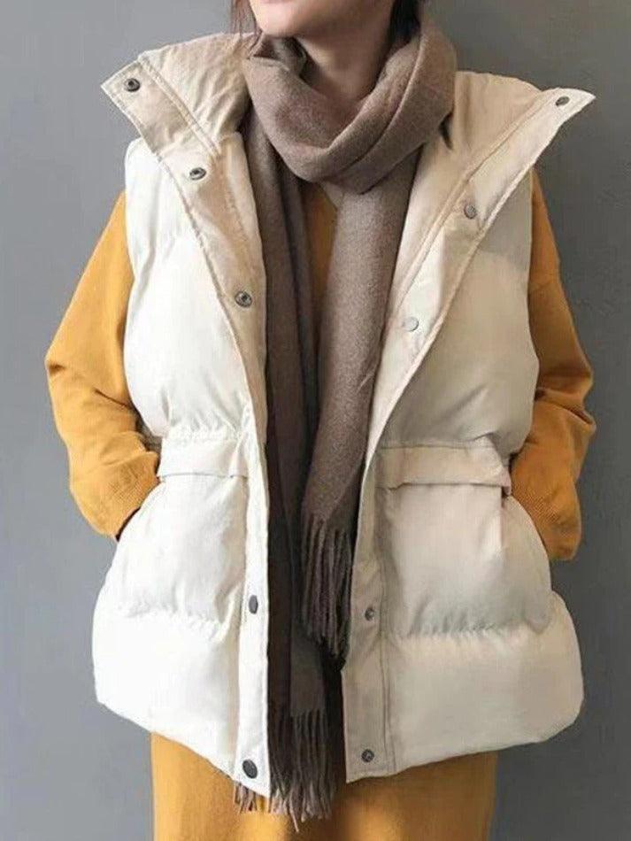 Buttoned Sleeveless Padded Down Jacket