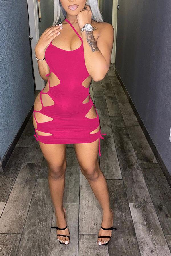 Solid Color Party Lace-Up Cutout Mini Dress