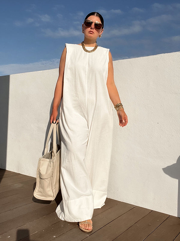 Solid Color Sleeveless Wide Leg Jumpsuits