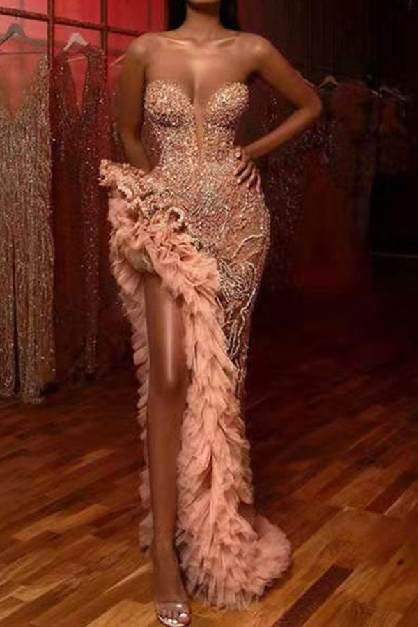 High Split Sequined Tassels Glamorous Maxi Dress