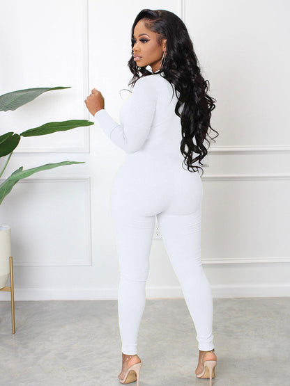 Knit Long Sleeves Zipper Bodycon Jumpsuits