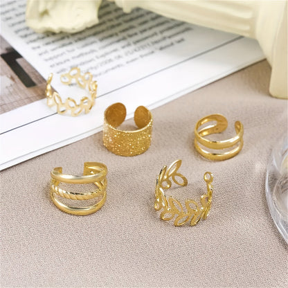 Chic 5-Piece Ear Cuff Set - Elegant Leaf & Circle Clips, No Piercing Women's Fashion, Versatile for Any Occasion