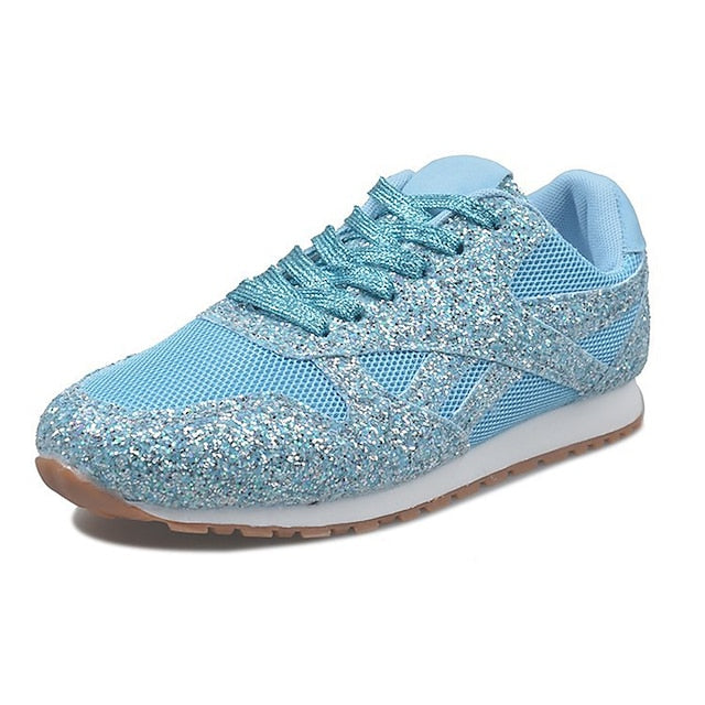 Women's Trainers Athletic Shoes Sneakers Sequins Plus Size Bling Bling Sneakers Outdoor Daily Summer Sequin Platform Flat Heel Round Toe Sporty Classic Casual Tennis Shoes Walking Shoes Mesh Lace-up