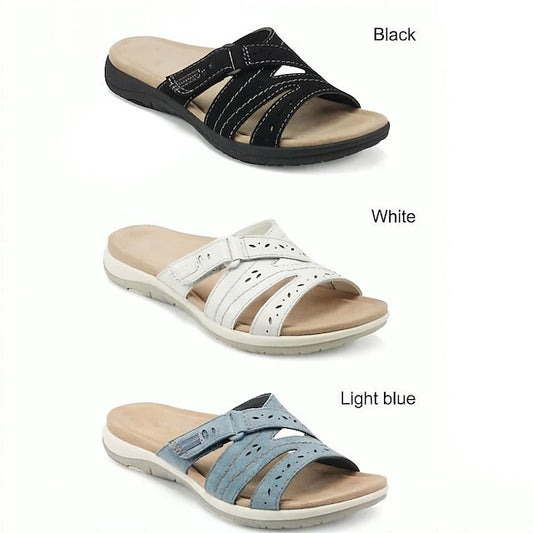 Women's Sandals Slippers Boho Bohemia Beach Flat Sandals Outdoor Slippers Daily Beach Wedge Heel Classic Casual PU Solid Color Black White Pink