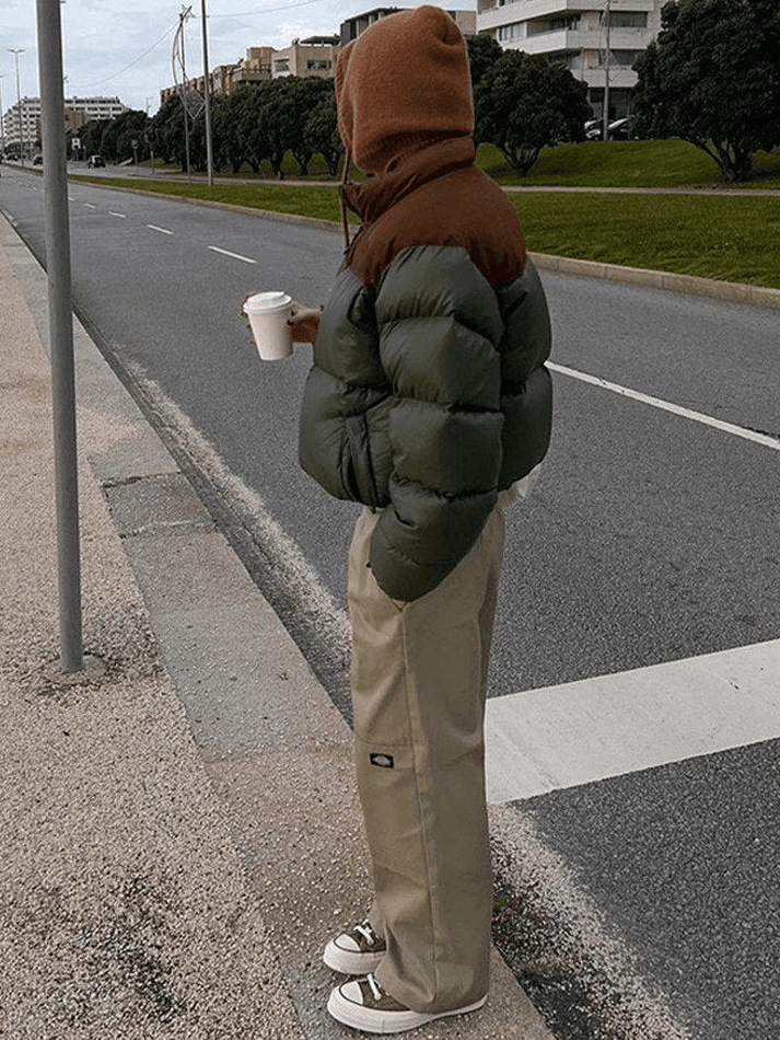 Color Block Zip Up Puffer Jacket