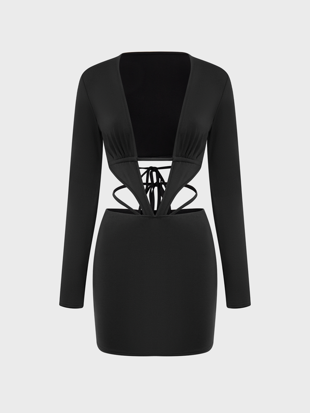 Street Black Cut Out Dress Mini Dress