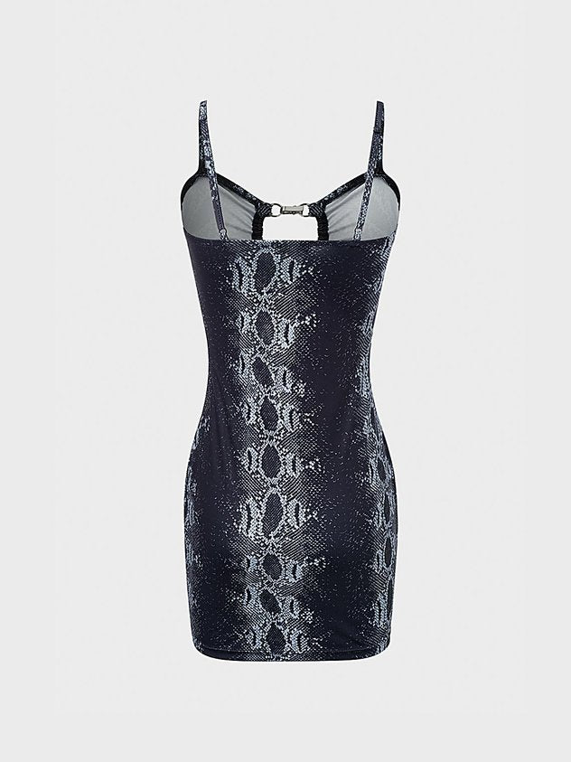 Street Black Snakeskin Metal Dress Mini Dress