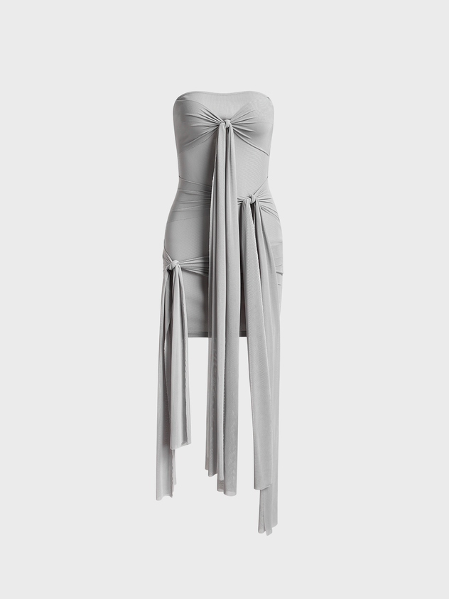 Edgy Gray Tie front Dress Midi Dress