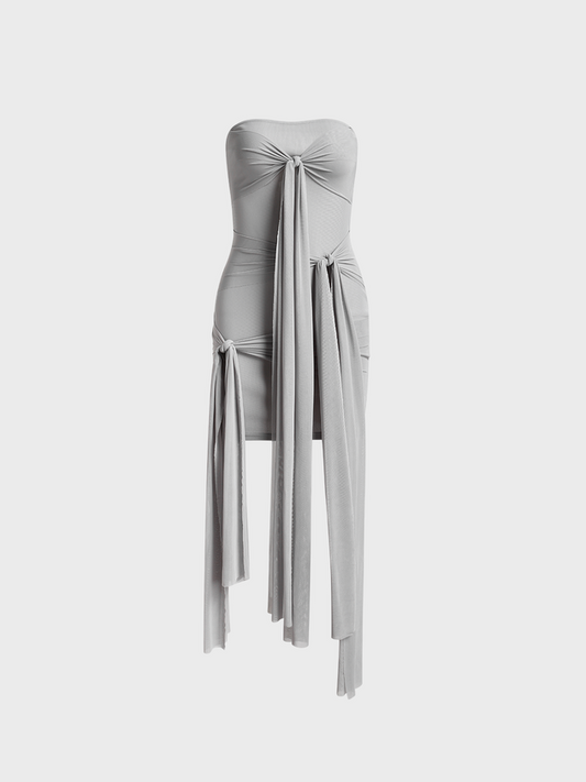 Edgy Gray Tie front Dress Midi Dress