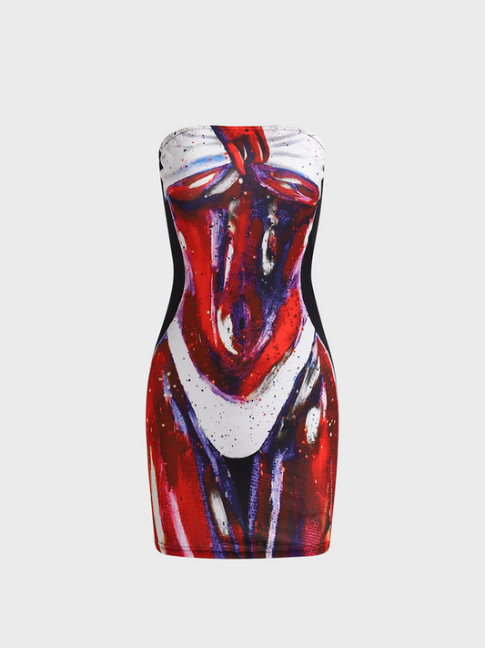 Edgy Red Body print Dress Mini Dress