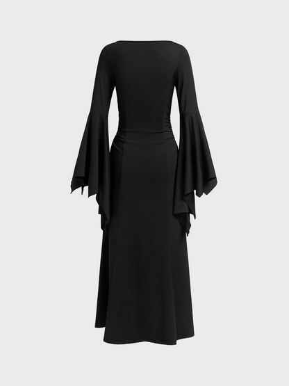 V Neck Plain Long Sleeve Maxi Dress