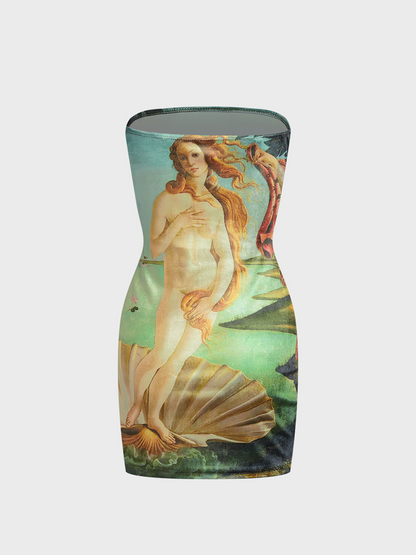 Strapless Famous Painting Sleeveless Short Dress